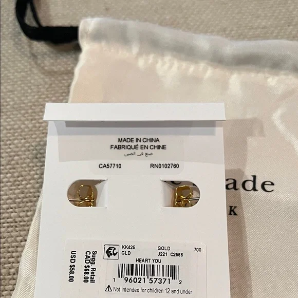 kate spade Gold Heart You Hoops/NWT - Picture 7 of 9
